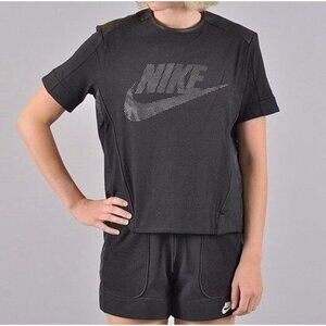 NWT NIKE 749130 010 $100 PERFORATED BACK ZIP BLACK GRAPHIC‎ T-SHIRT Women XL ANB